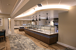 buffet tables in main dining room The Village Restaurant at Lafayette Hill